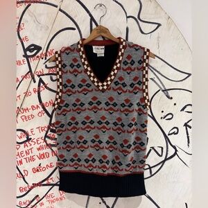 Vintage 70s Collage Man Mustache Face Artsy Knit Sweater Vest